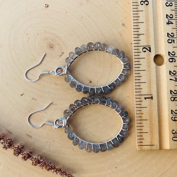 Labradorite Flash Gemstone Sterling Hoop Earrings - Picture 5 of 7